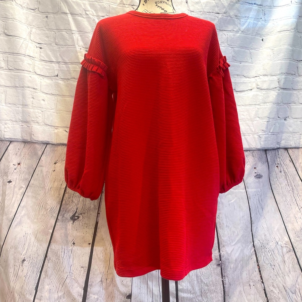 Zara Red Ribbed Long Sleeve Girls Dress